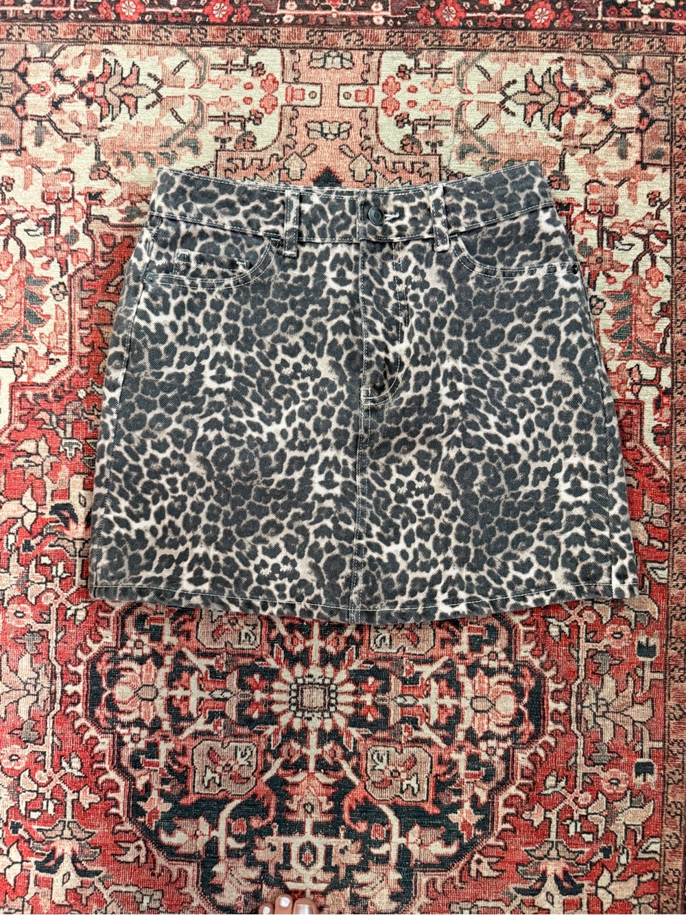 Leopard Print Denim Mini Skirt